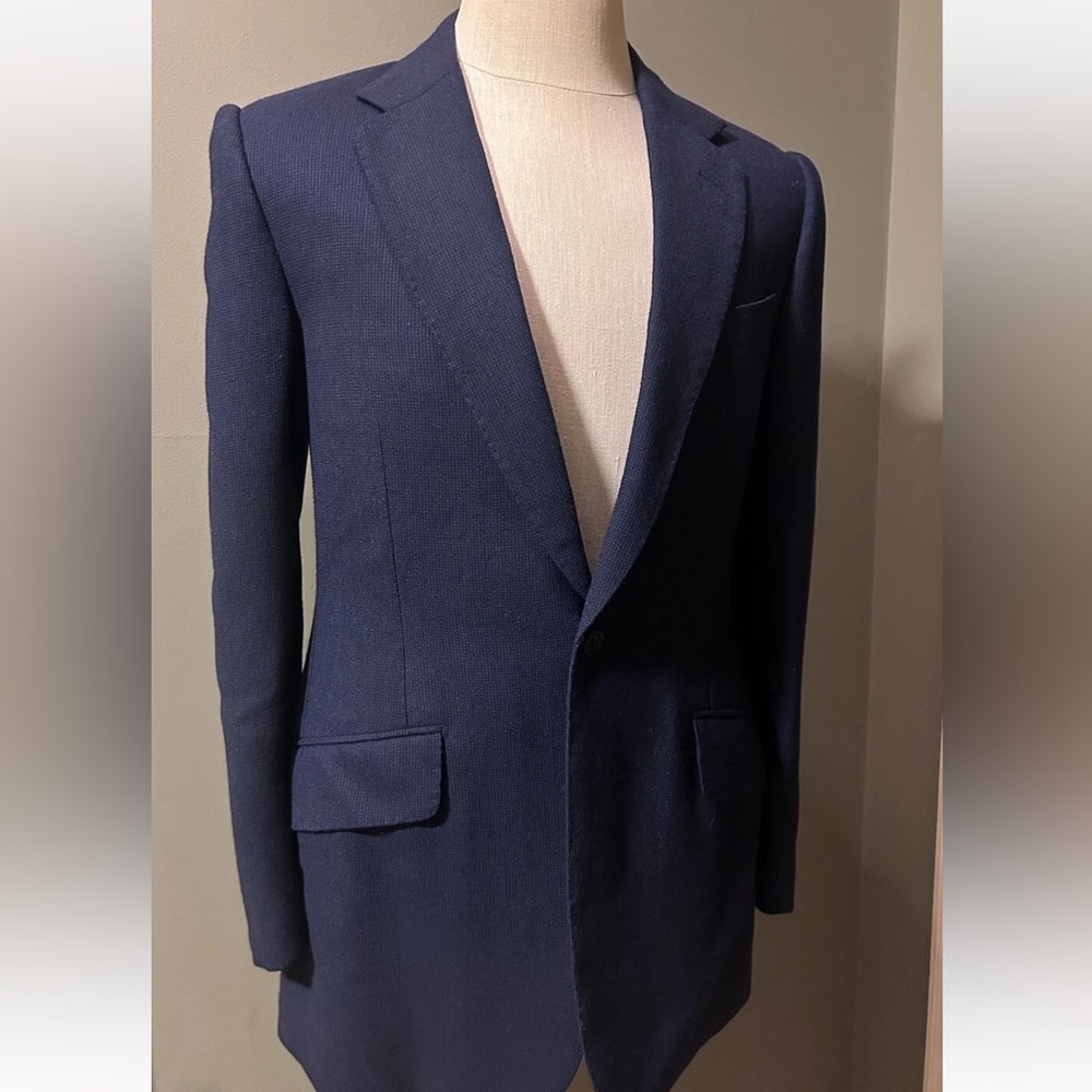 Huntsman Savile Row Bespoke Navy Blazer | 38R | 1-Button | Handcrafted Luxury